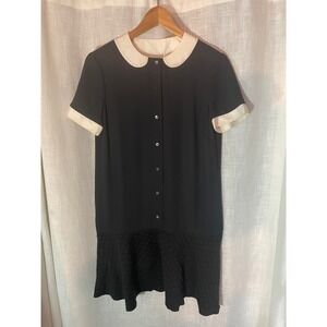 M Missoni Black Peter Pan Collar Drop Waist Dress‎ Textured Skirt Size Small